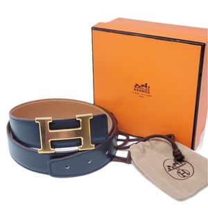 Auth Hermes H Constance Reversible Goldtone Belt